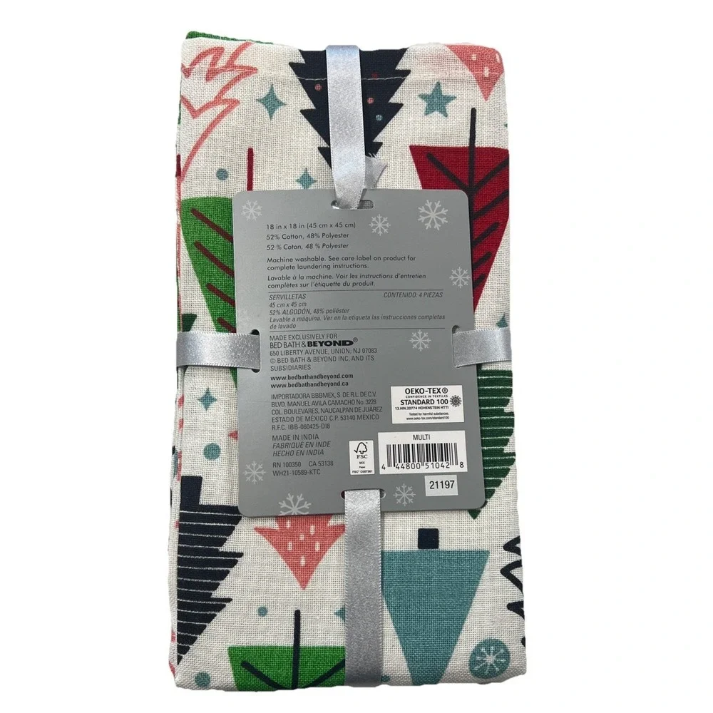 Set Of 4 Whimsical Christmas Tree Forest Napkins‎ Holiday H For Happy 18